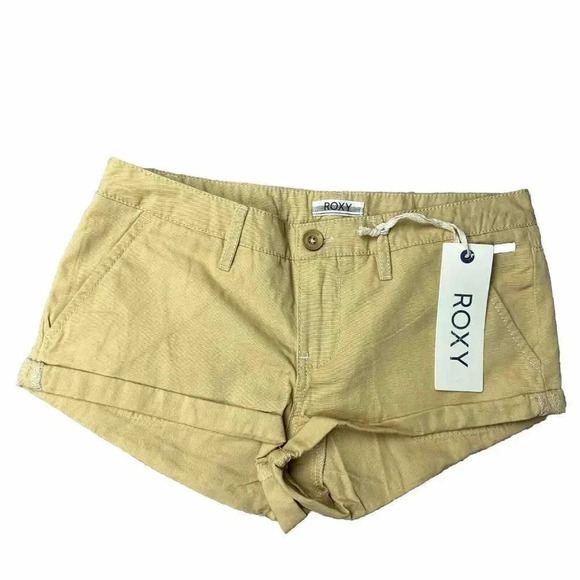 Roxy Shorts Womens 24 Cheeky Chino Hot Pants Mid Rise Cuffed khaki - Picture 1 of 16